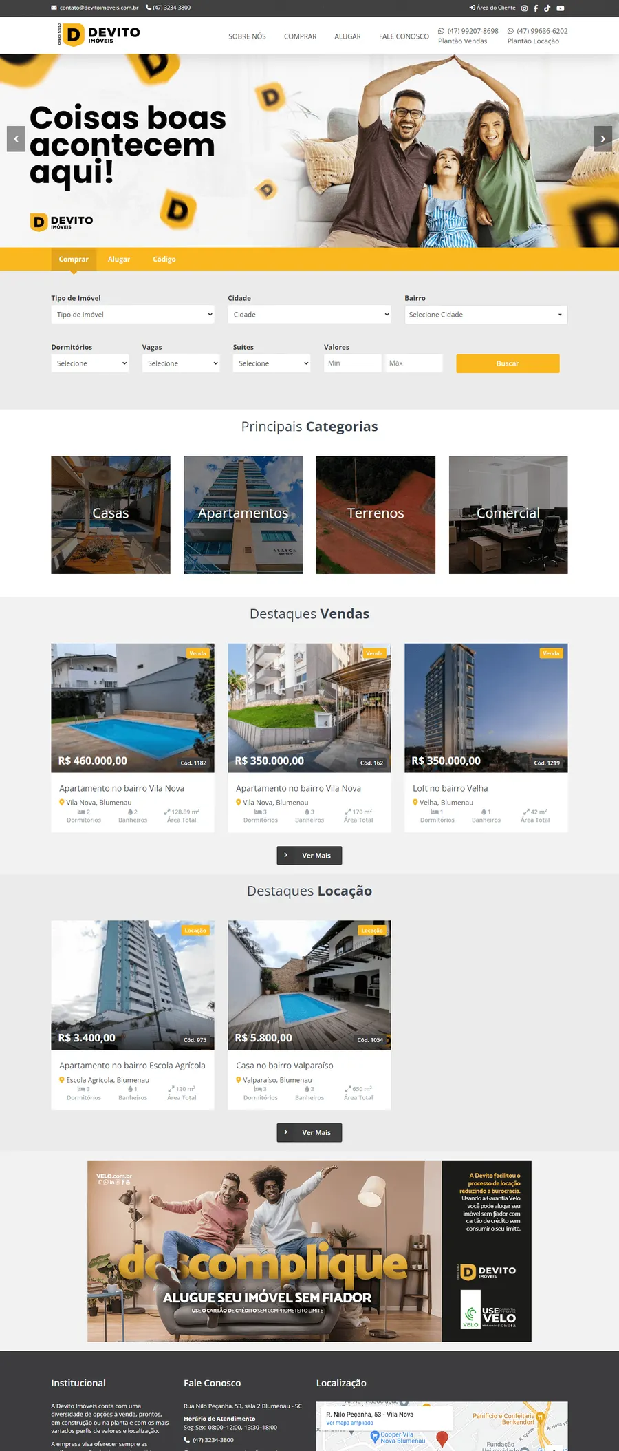 Site de De Vito Imóveis, desenvolvido pela i43