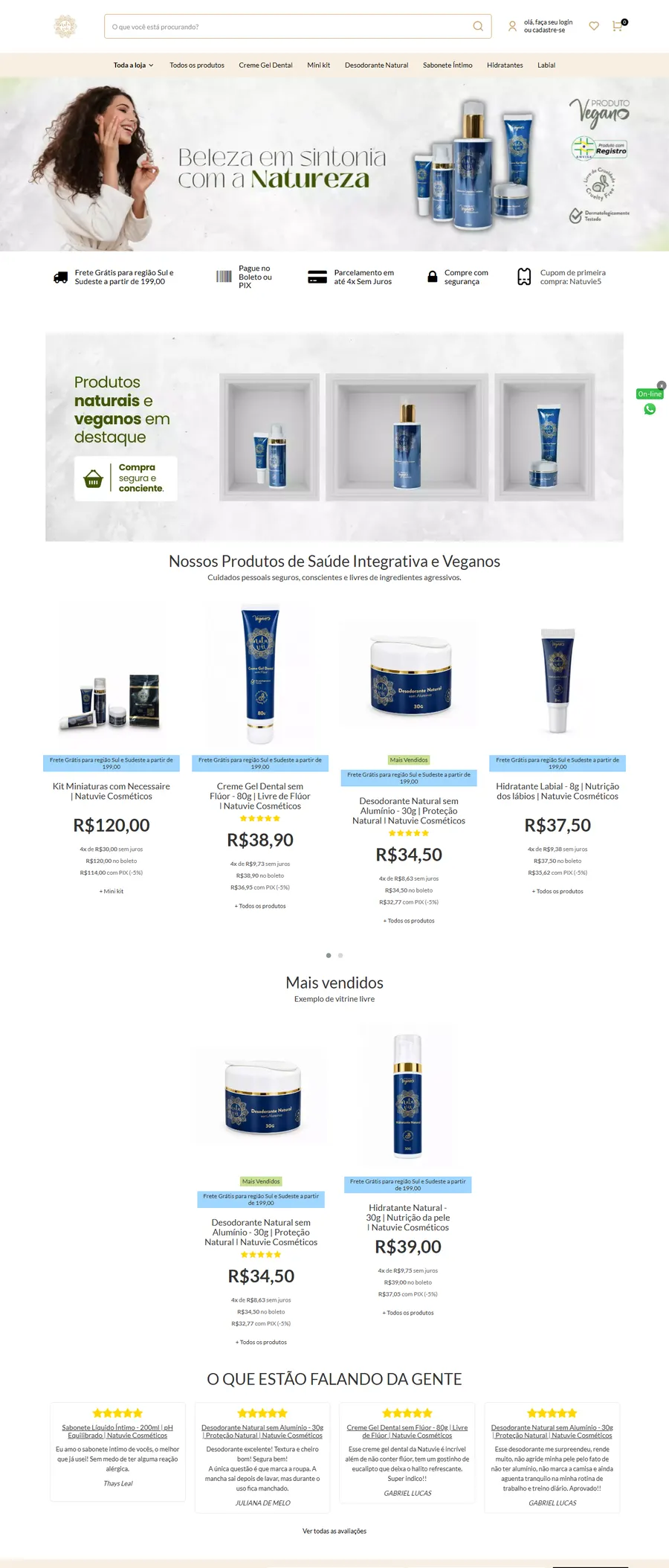 Site de Natuvie Cosméticos, desenvolvido pela i43